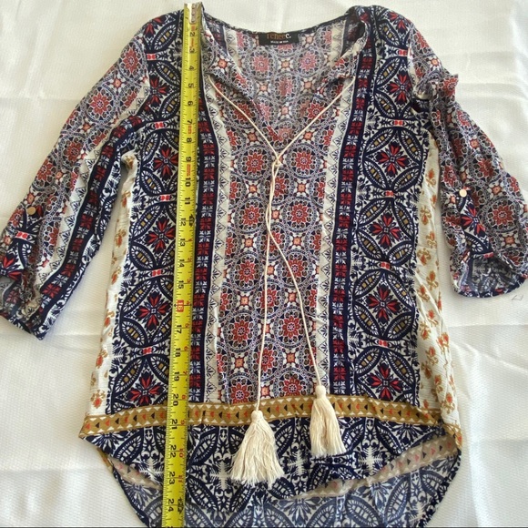 Renee C Stitch Fix Small Navy Blue Tassel Blouse - Picture 5 of 8